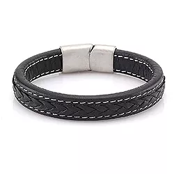 Herre armbånd i sort læder med stål lås  x 12,0 mm