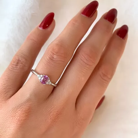 pink safir diamantring i 14 karat hvidguld 0,65 ct 0,102 ct