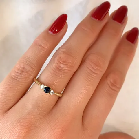 safir brillantring i 14 karat guld 0,132 ct 0,306 ct