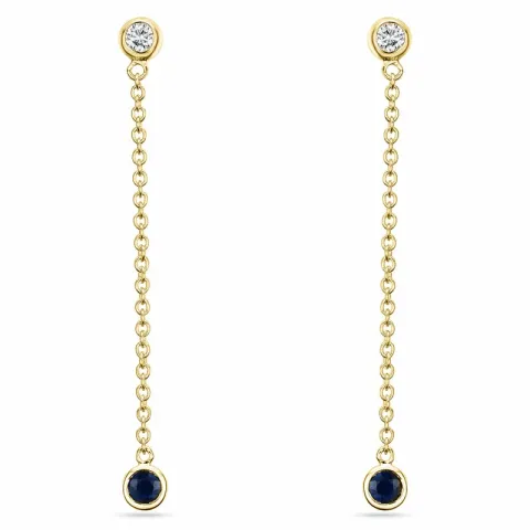 lange safir brillantøreringe i 14 karat guld med diamant og safir