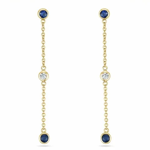 lange safir brillantøreringe i 14 karat guld med diamant og safir