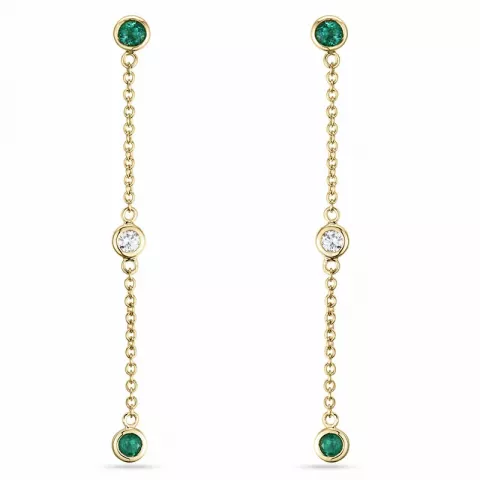 lange smaragd brillantøreringe i 14 karat guld med diamant og smaragd 