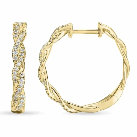 flettet 24 mm brillant creoler i 14 karat guld med diamant