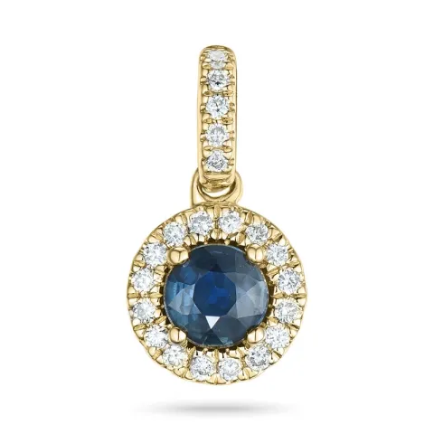 rundt safir diamantvedhæng i 14 karat guld 0,34 ct 0,084 ct