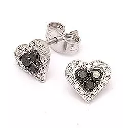 hjerte diamant ørestikker i 14 karat hvidguld med diamant og sort diamant 