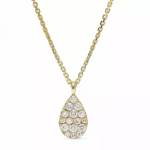 Dråbeformet diamantvedhæng med halskæde i 14 karat guld 0,13 ct