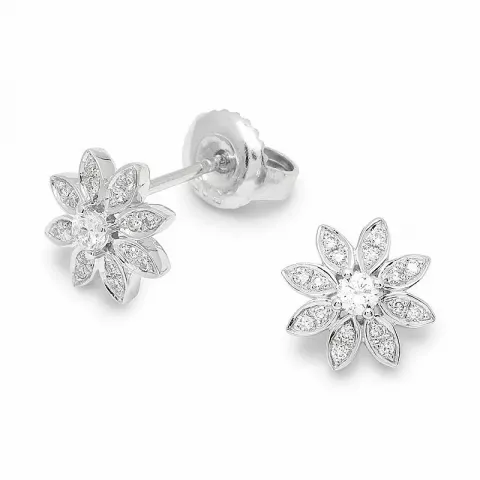 Blomster diamantøreringe i 14 karat hvidguld med diamanter 