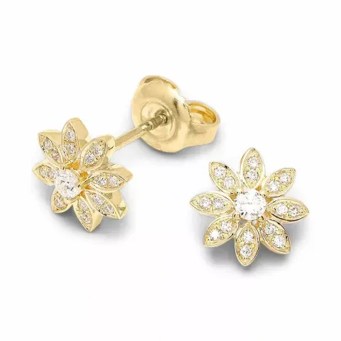 blomster brillantøreringe i 14 karat guld med diamant