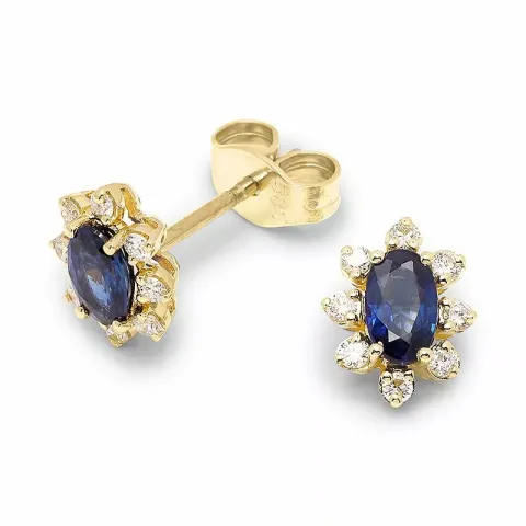 blomster safir brillantøreringe i 14 karat guld med diamant og safir