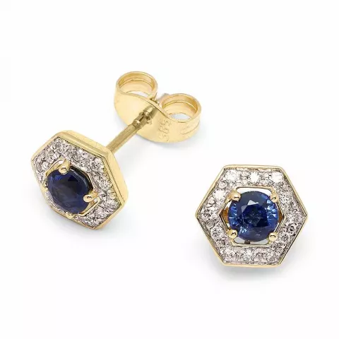 Blå safir diamantøreringe i 14 karat guld med rhodium med diamanter og safirer 