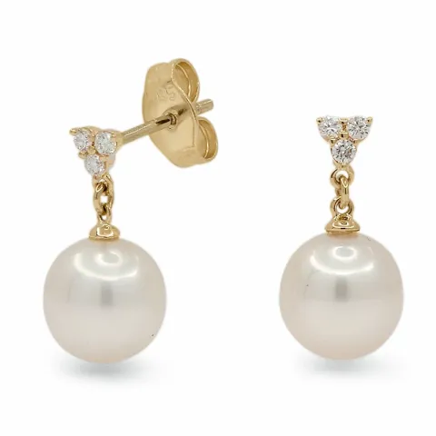 perle øreringe i 14 karat guld med diamant 