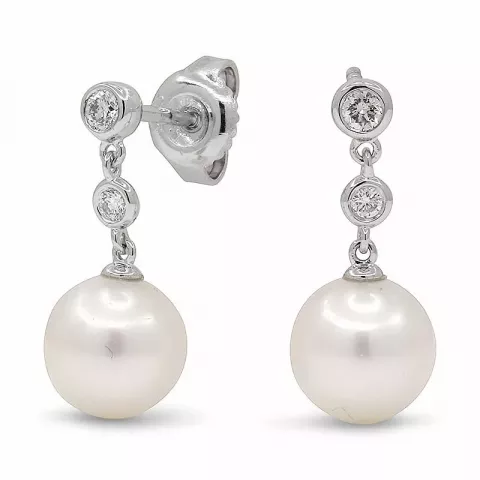 Perle brillantøreringe i 14 karat hvidguld med diamanter 