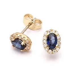 ovale safir øreringe i 14 karat guld med diamant og safir