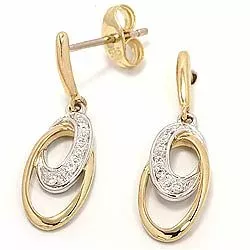 ovale diamant øreringe i 14 karat guld og hvidguld med diamant 