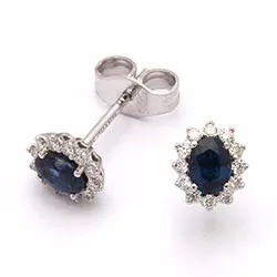 blomster safir ørestikker i 14 karat hvidguld med diamant og safir