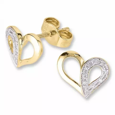 Hjerte diamantøreringe i 14 karat guld og hvidguld med diamant 