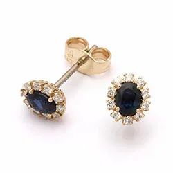 blomster safir øreringe i 14 karat guld med diamant og safir