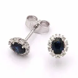 blomster safir ørestikker i 14 karat hvidguld med diamant og safir