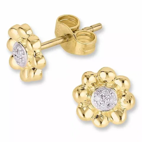 Blomster diamantøreringe i 14 karat guld og hvidguld med diamanter