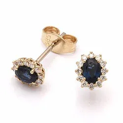blomster safir øreringe i 14 karat guld med diamant og safir