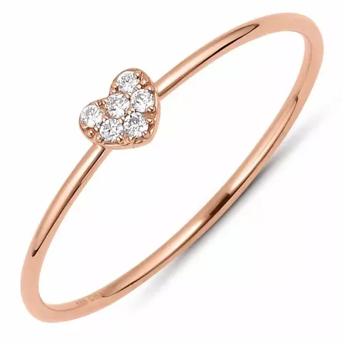 Hjerte diamant guld ring i 14 karat rødguld 0,03 ct