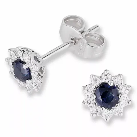 blomster safir brillantøreringe i 14 karat hvidguld med diamant og safir