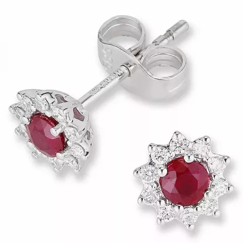 blomster rubin brillantøreringe i 14 karat hvidguld med diamant og rubin 