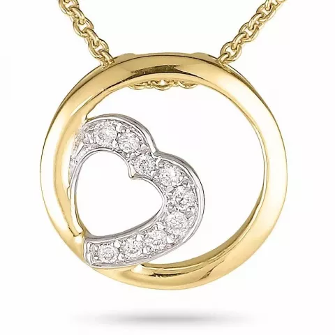 Hjerte diamant vedhæng med halskæde i 14 karat guld.- og hvidguld 0,04 ct