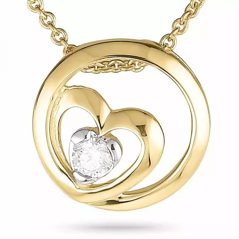 Hjerte diamant vedhæng med halskæde i 14 karat guld.- og hvidguld 0,05 ct