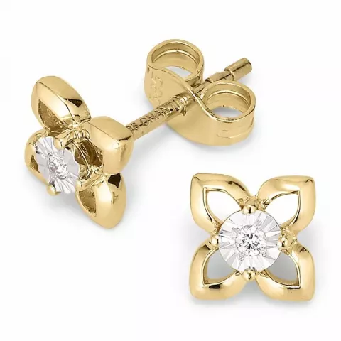 Blomster brillantøreringe i 14 karat guld og hvidguld med diamanter 