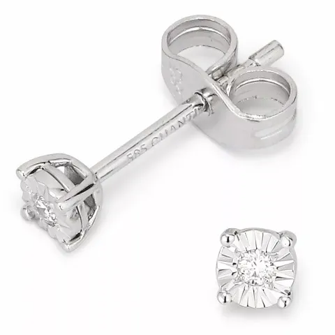 Diamant solitaireørestikker i 14 karat hvidguld med diamanter