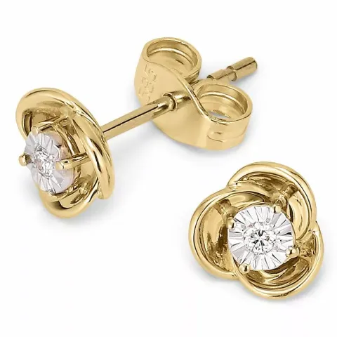 Blomster brillantøreringe i 14 karat guld og hvidguld med diamanter