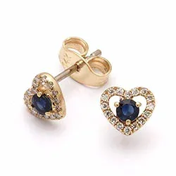 hjerte safir øreringe i 14 karat guld med diamant og safir