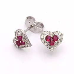 hjerte rubin øreringe i 14 karat hvidguld med diamant og rubin 
