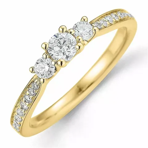 diamantring i 14 karat guld 0,20 ct 2 x 0,065 ct 0,10 ct