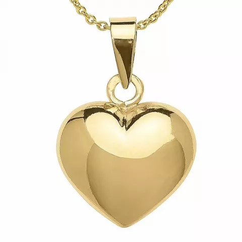 12 x 17 mm hjerte vedhæng med halskæde i forgyldt sølv med vedhæng i 8 karat guld