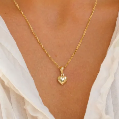 hjerte halskæde i forgyldt sølv med vedhæng i 8 karat guld - Amoré