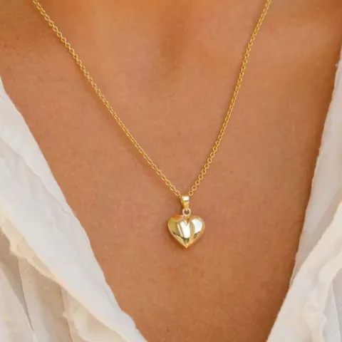 12 x 17 mm hjerte halskæde i forgyldt sølv med vedhæng i 8 karat guld - Amoré