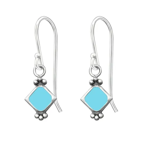 Firkantet øreringe i oxideret sterlingsølv