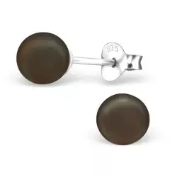 6 mm runde brune øreringe i sølv