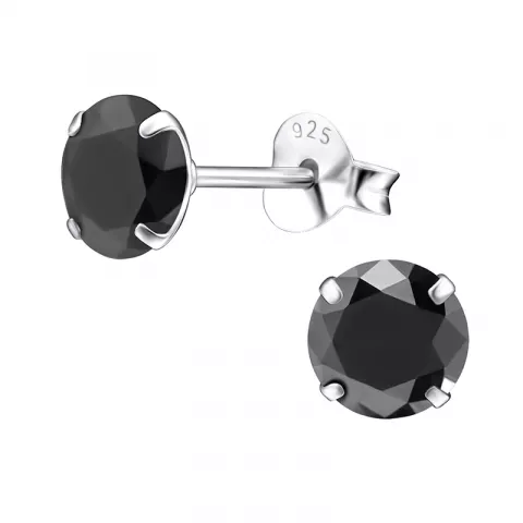 6 mm sorte zirkon øreringe i sølv