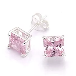 6 mm firkantet pink øreringe i sølv