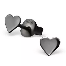Små hjerte øreringe i sort rhodineret sølv