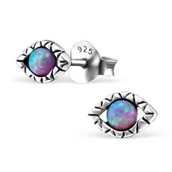 Evil eye øreringe i oxideret sterlingsølv