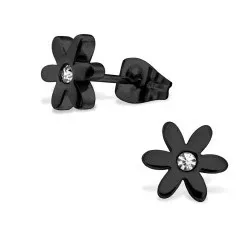 Blomster øreringe i sort stål