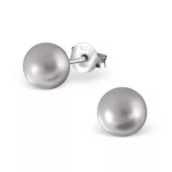 6 mm grå perle øreringe i sølv
