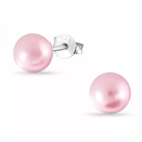 6 mm pink perle øreringe i sølv