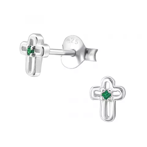 Kors grønne øreringe i sølv