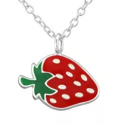 Jordbær vedhæng med halskæde i sølv
