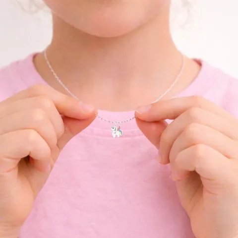 enhjørning pink halskæde i sølv med vedhæng i sølv - Little Ones